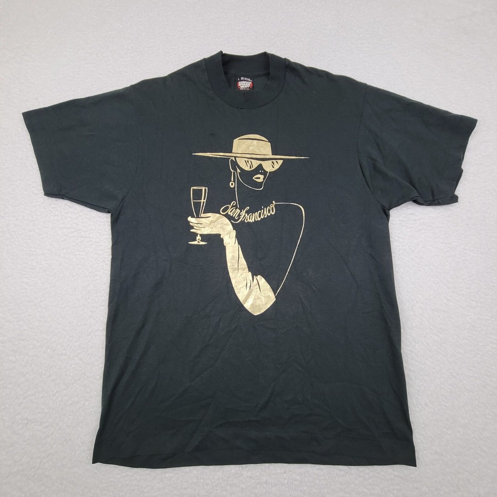 Vintage San Francisco 80s Screen Stars Best Shirt Mens Large Black Single Stitch